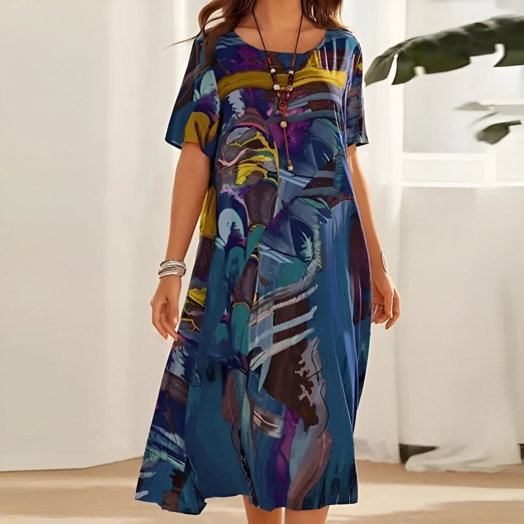 Lily | Plus Size Abstract Print Midi Dress Short Sleeve Relaxed