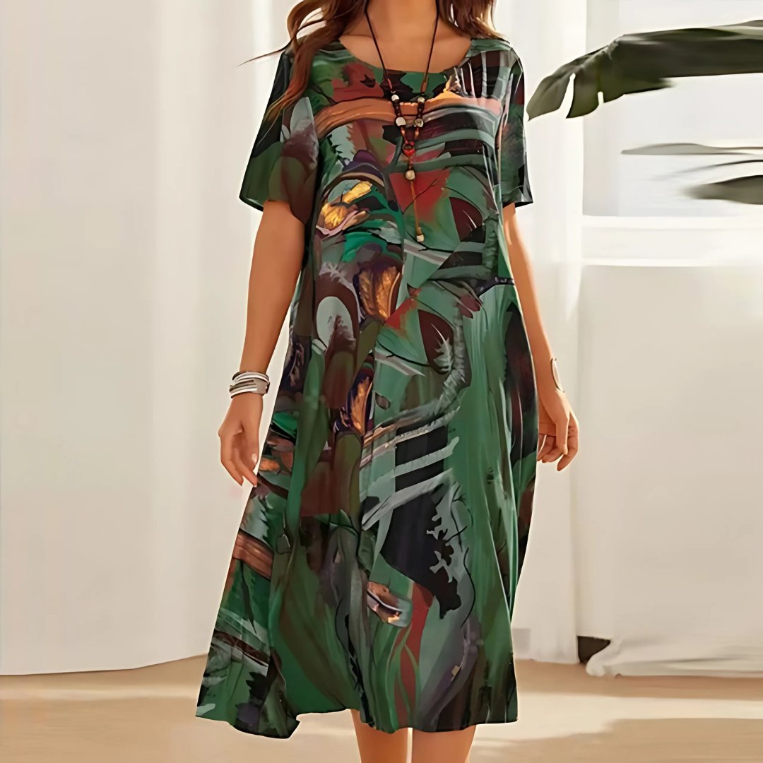 Lily | Plus Size Abstract Print Midi Dress Short Sleeve Relaxed
