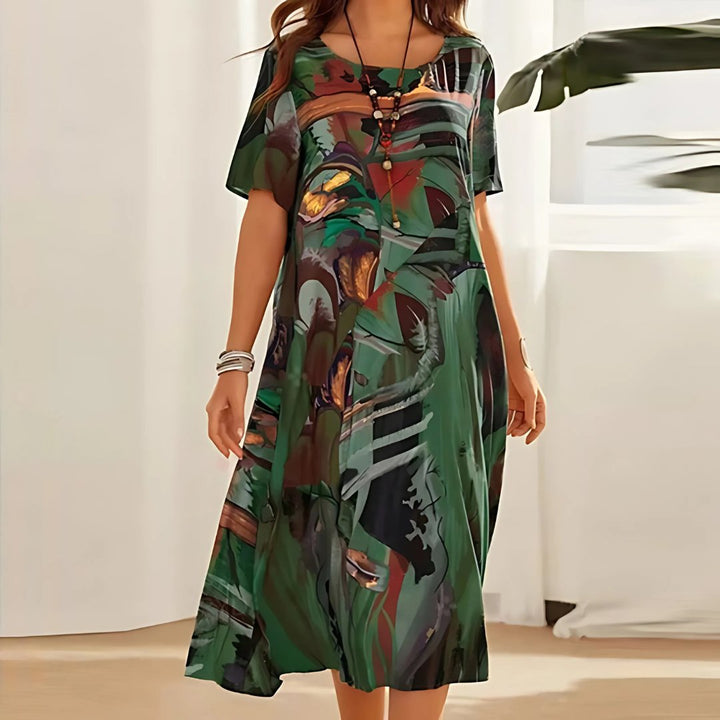 Lily | Plus Size Abstract Print Midi Dress Short Sleeve Relaxed