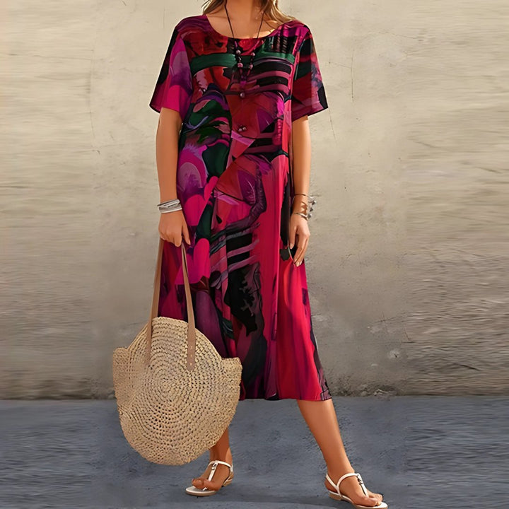 Lily | Plus Size Abstract Print Midi Dress Short Sleeve Relaxed