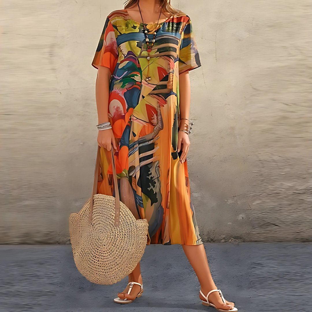 Lily | Plus Size Abstract Print Midi Dress Short Sleeve Relaxed