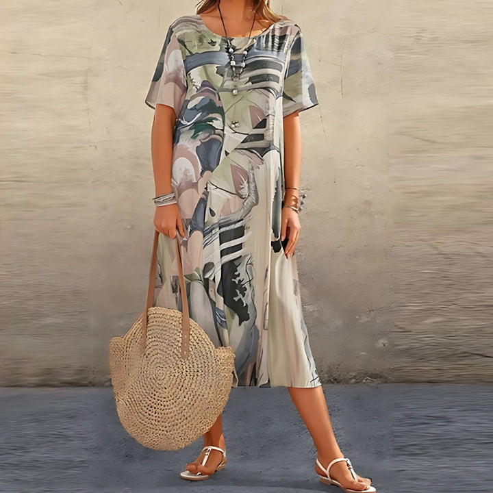Lily | Plus Size Abstract Print Midi Dress Short Sleeve Relaxed
