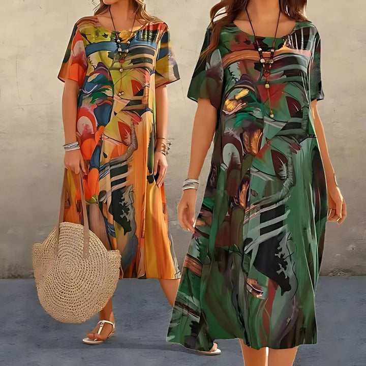 Lily | Plus Size Abstract Print Midi Dress Short Sleeve Relaxed