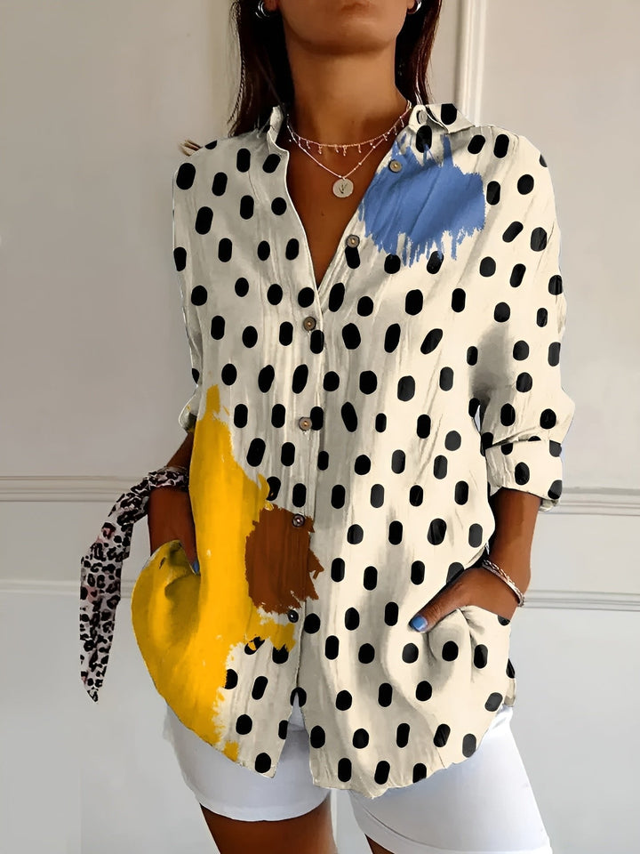 Ella | Plus Size Blue Floral Print Button-Up Shirt Long Sleeve