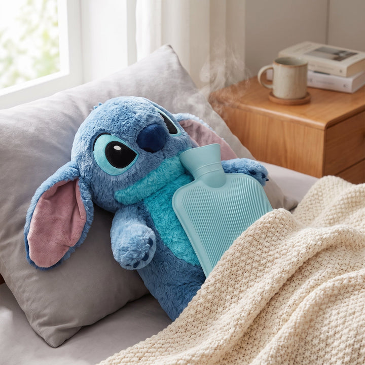 Plush Hot Water Bottle With Stitch Design Provides Comforting Warmth For Cold Fingers