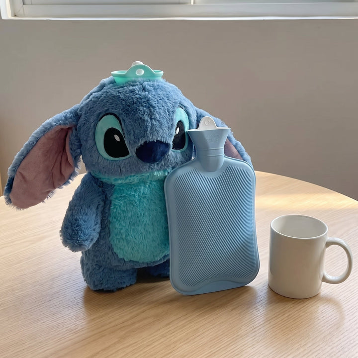 Plush Hot Water Bottle With Stitch Design Provides Comforting Warmth For Cold Fingers