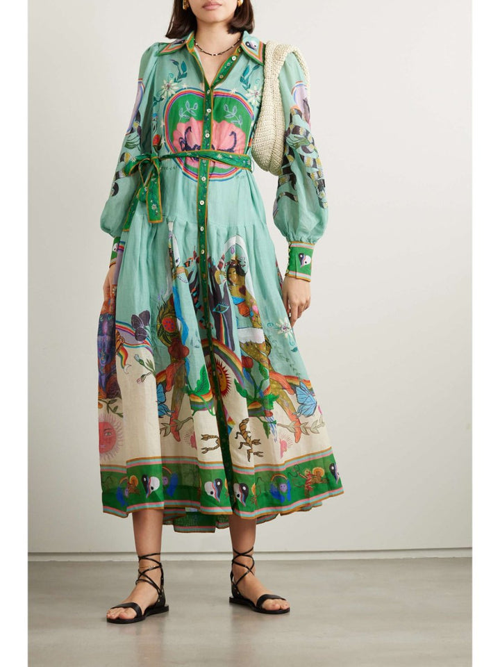 Eva - Printed shirt dress with belt