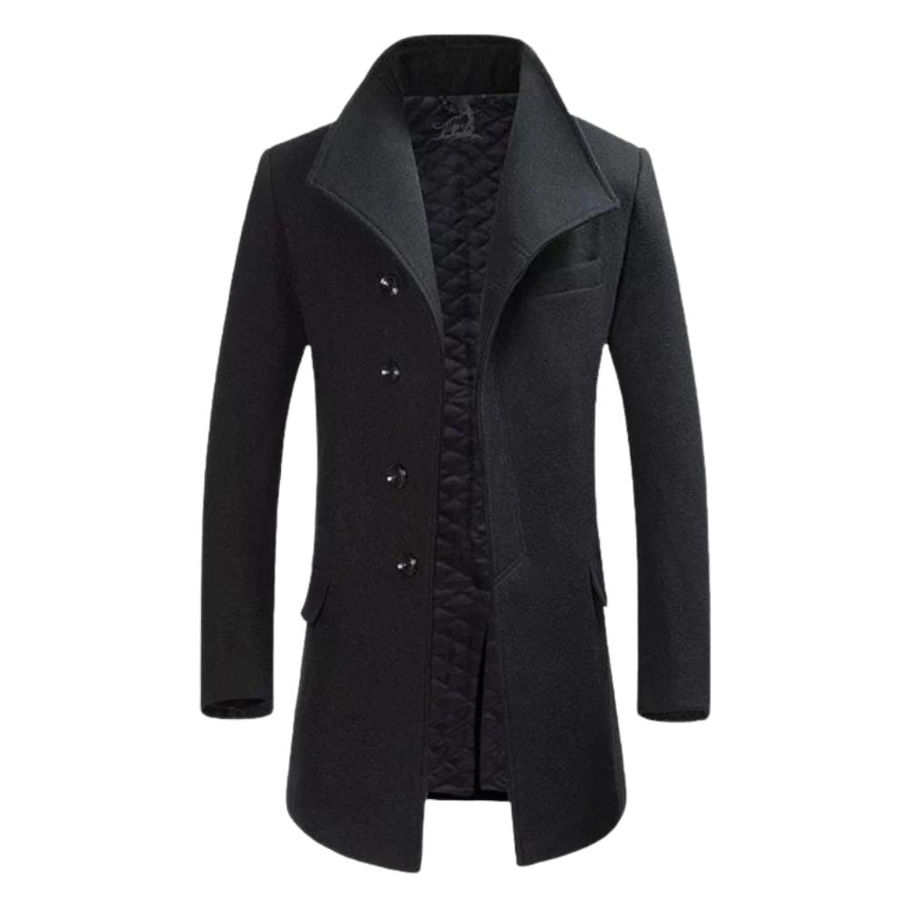 Men's Notch Lapel Wool Blend Coat with Quilted Lining