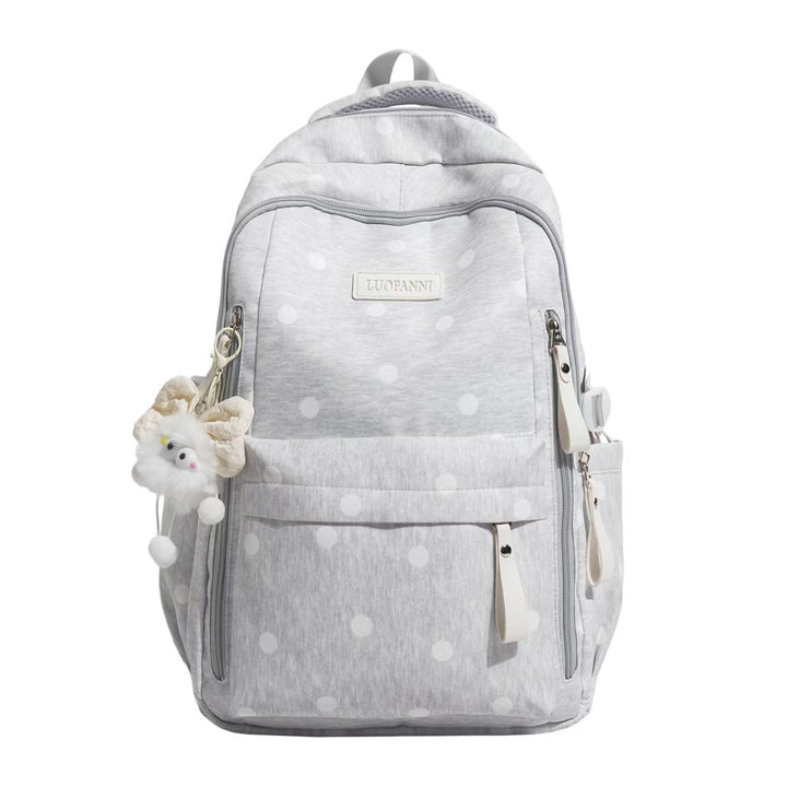 Ladies Backpack with Polka Dot Print - Multi-Pocket Backpack