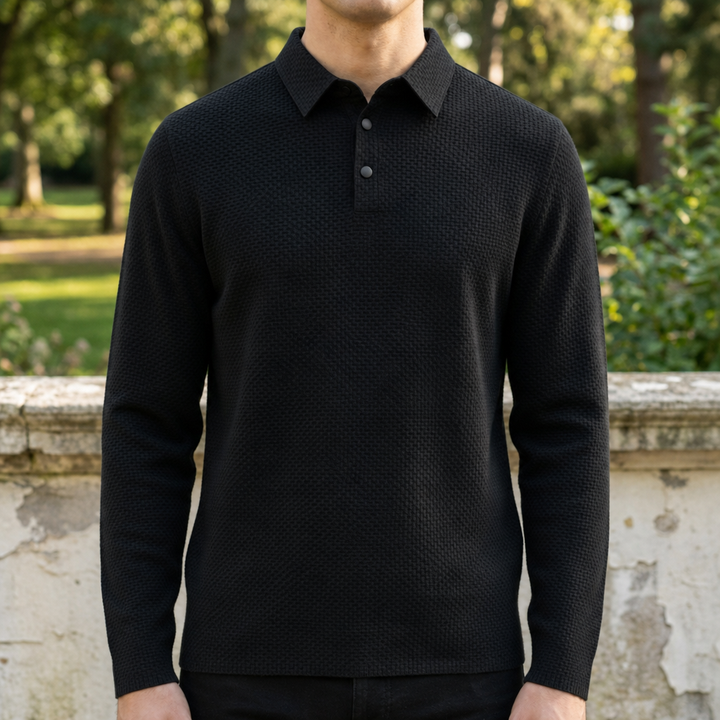 Men's Textured Knit Polo Long Sleeves - Elena Harper