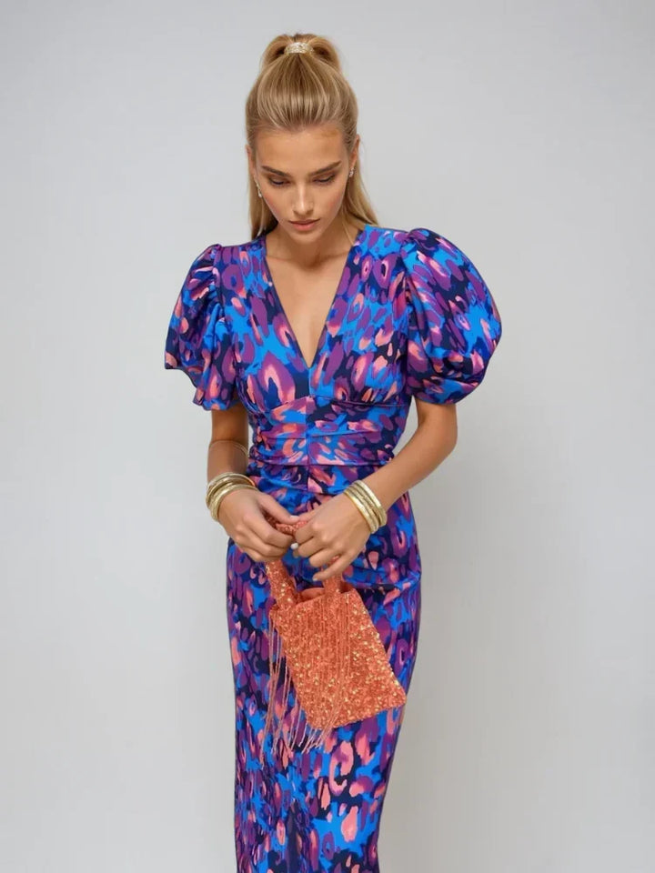 Arielle Colourful Dress With Pleated Sleeves - Elena Harper