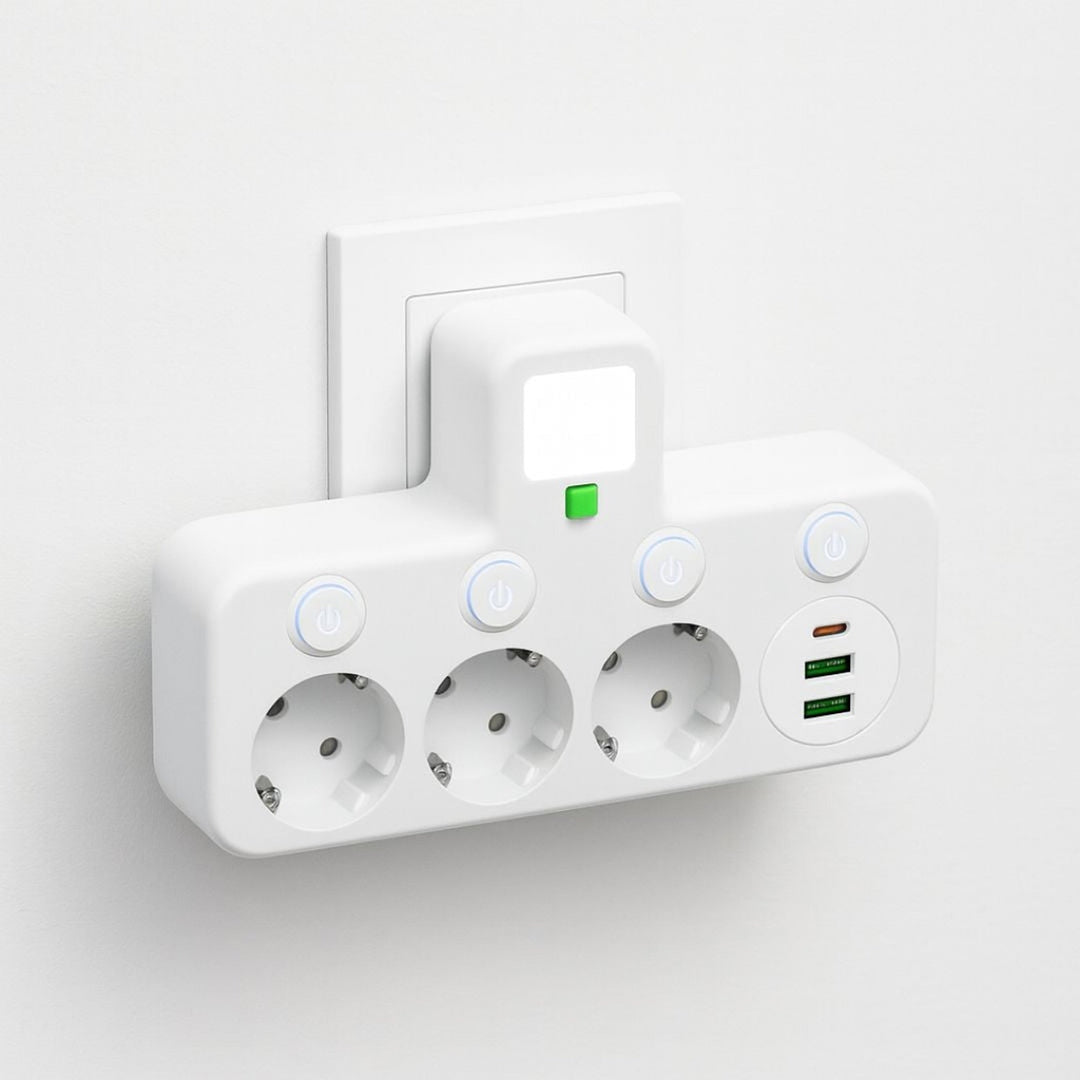 Power Strip With 3 Sockets Overvoltage Protection And Child Safety Lock