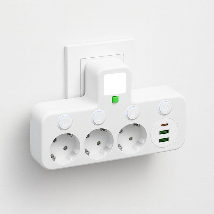 Power Strip With 3 Sockets Overvoltage Protection And Child Safety Lock