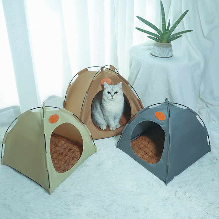 Premium Cat Cooling Tent with Rattan Mat