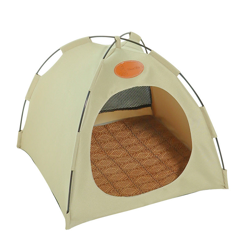 Premium Cat Cooling Tent with Rattan Mat