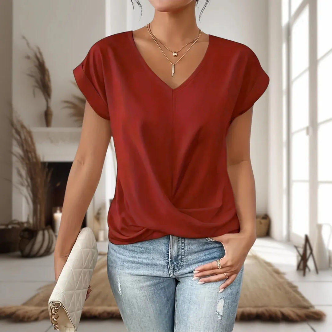 Reese | Ladies Elegant V-Neck Twisted Hem Blouse