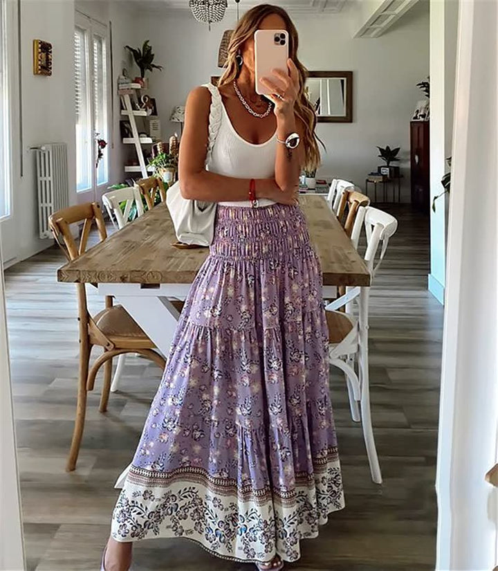 Women's Bohemian Tiered Midi Skirt - Flowing Summer Style