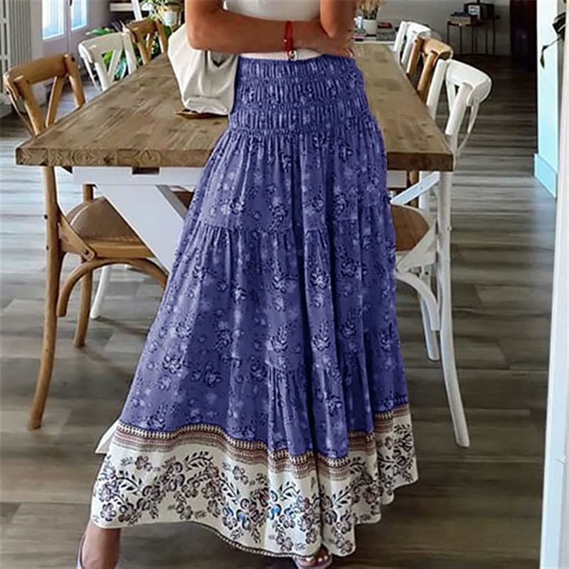 Women's Bohemian Tiered Midi Skirt - Flowing Summer Style