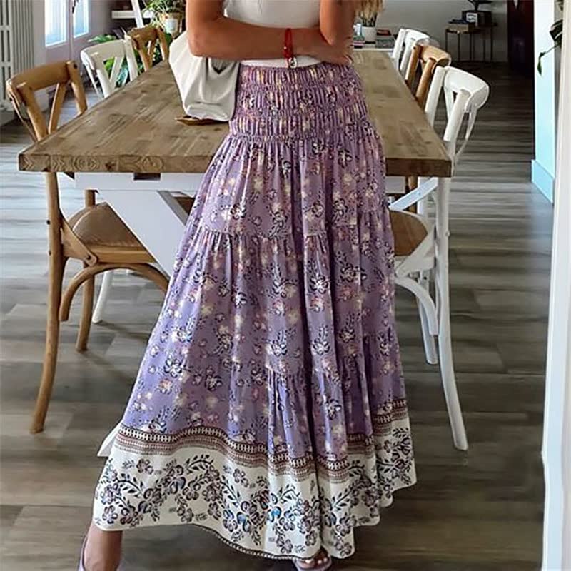 Women's Bohemian Tiered Midi Skirt - Flowing Summer Style