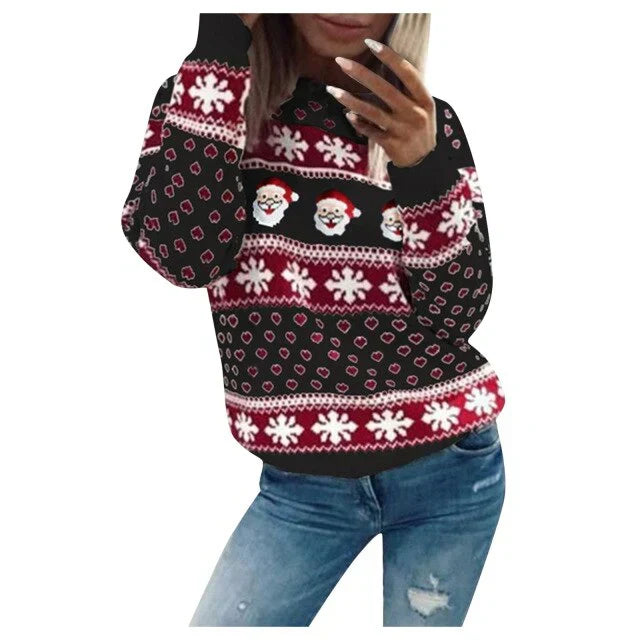 Emilia | Women's Christmas Sweater with Santa Claus and Snowflake Pattern