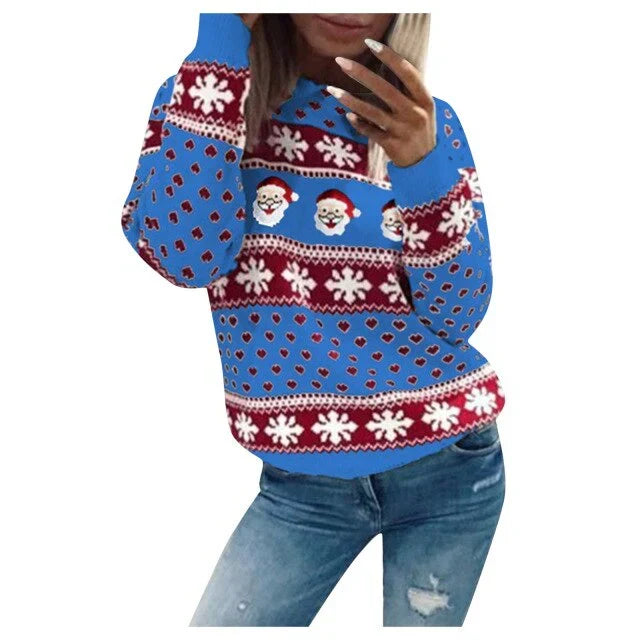 Emilia | Women's Christmas Sweater with Santa Claus and Snowflake Pattern