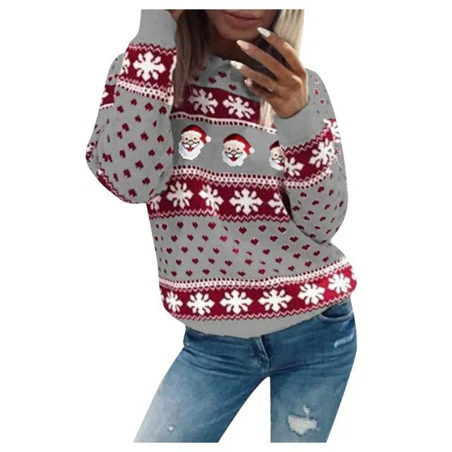 Emilia | Women's Christmas Sweater with Santa Claus and Snowflake Pattern