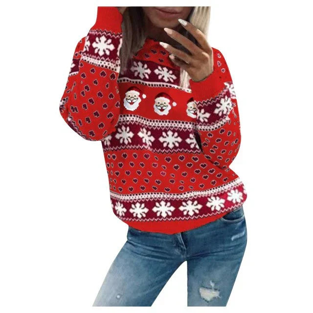 Emilia | Women's Christmas Sweater with Santa Claus and Snowflake Pattern