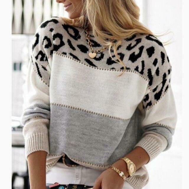 Striped Sweater with Leopard Print