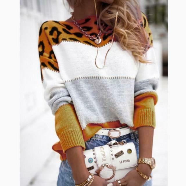Striped Sweater with Leopard Print