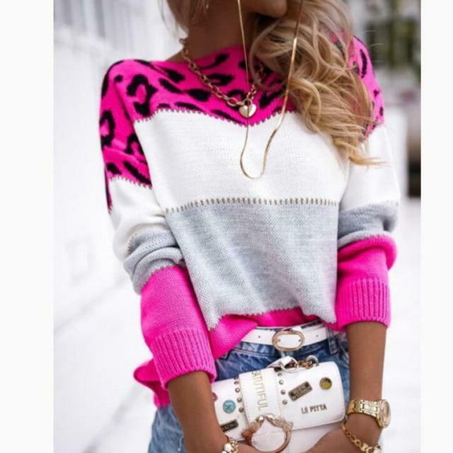 Striped Sweater with Leopard Print
