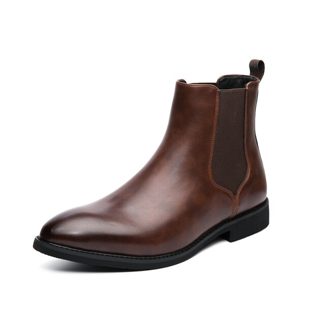 Leather ankle boots with side elastic for men - Heberto