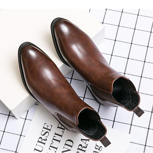Leather ankle boots with side elastic for men - Heberto