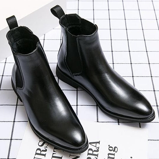 Leather ankle boots with side elastic for men - Heberto