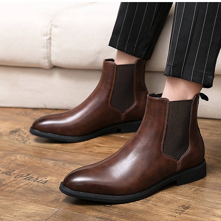 Leather ankle boots with side elastic for men - Heberto