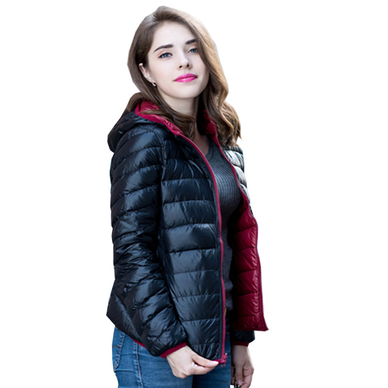 Ladies Reversible Lightweight Down Jacket – Down Filling, Quilted Puffer Mid Jacket for Autumn and Spring