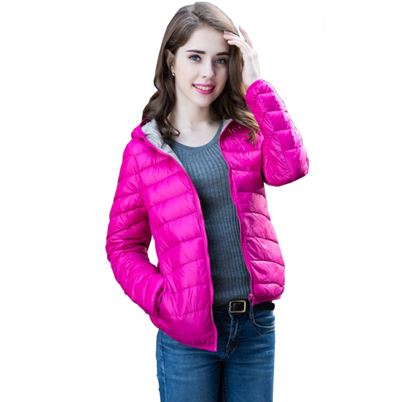 Ladies Reversible Lightweight Down Jacket – Down Filling, Quilted Puffer Mid Jacket for Autumn and Spring