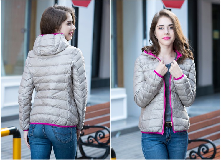 Ladies Reversible Lightweight Down Jacket – Down Filling, Quilted Puffer Mid Jacket for Autumn and Spring