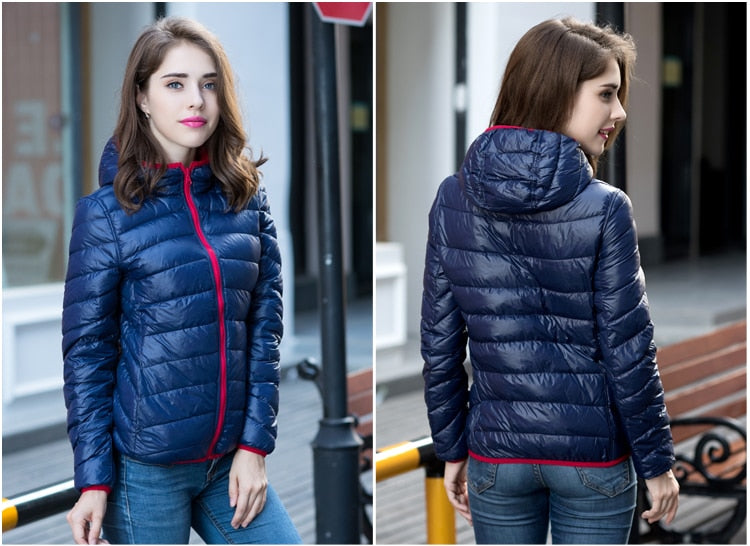 Ladies Reversible Lightweight Down Jacket – Down Filling, Quilted Puffer Mid Jacket for Autumn and Spring