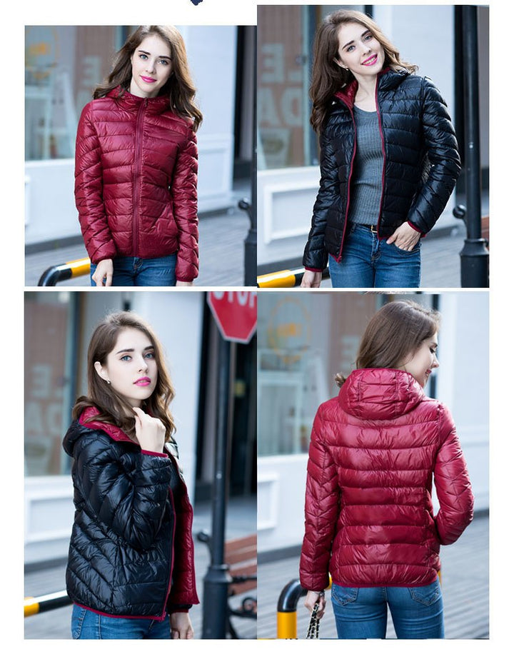 Ladies Reversible Lightweight Down Jacket – Down Filling, Quilted Puffer Mid Jacket for Autumn and Spring
