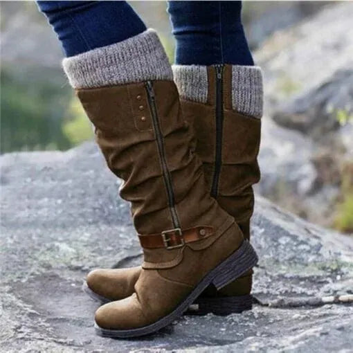 SHEENA – COZY BUCKLED KNEE-HIGH BOOTS
