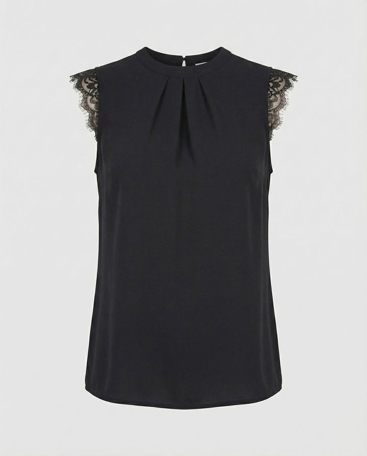Sleeveless Lace Blouse for Women with Round Neckline