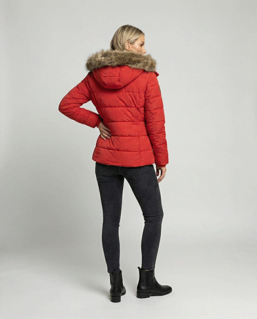 Puffer Winter Jacket with Hood and Fleece Lining for Women