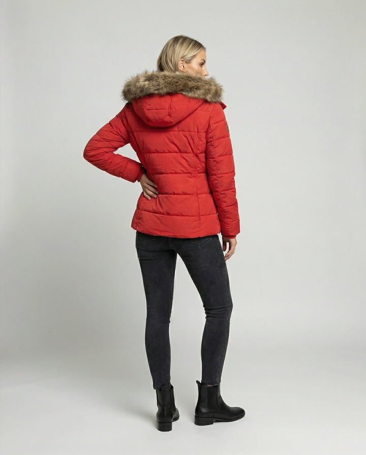 Puffer Winter Jacket with Hood and Fleece Lining for Women