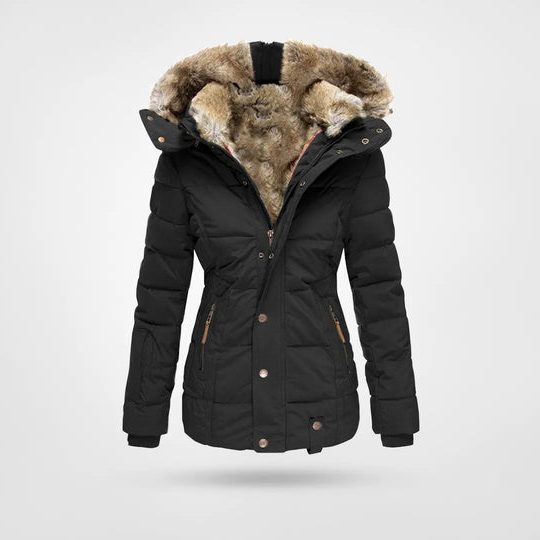 Puffer Winter Jacket with Hood and Fleece Lining for Women