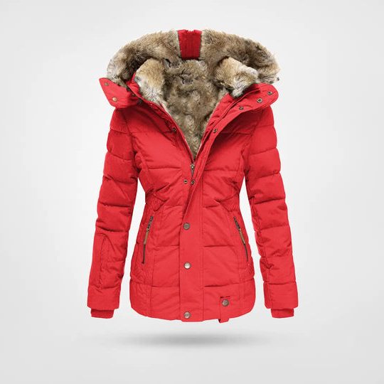 Puffer Winter Jacket with Hood and Fleece Lining for Women