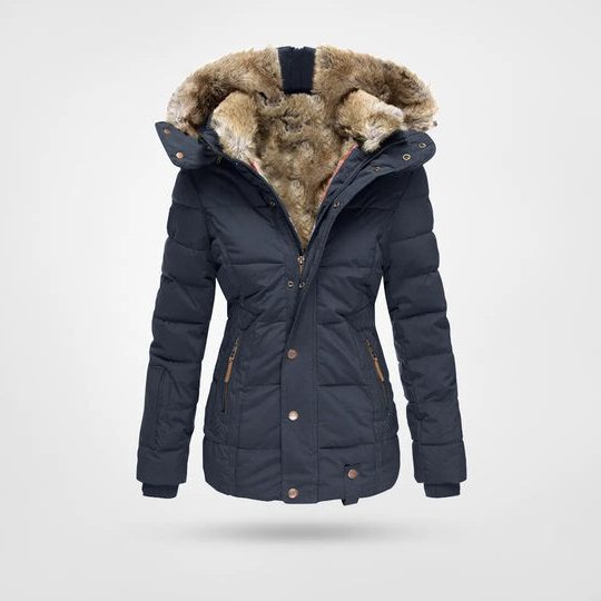 Puffer Winter Jacket with Hood and Fleece Lining for Women