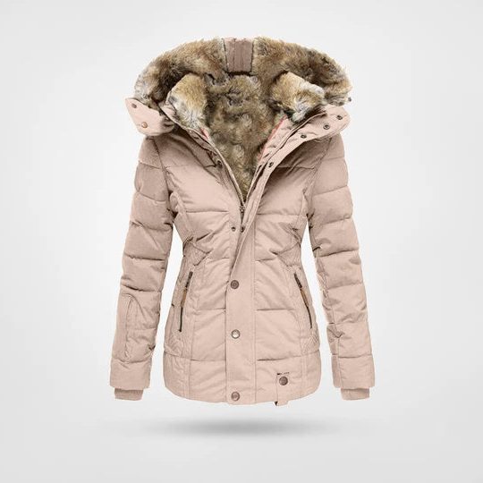 Puffer Winter Jacket with Hood and Fleece Lining for Women
