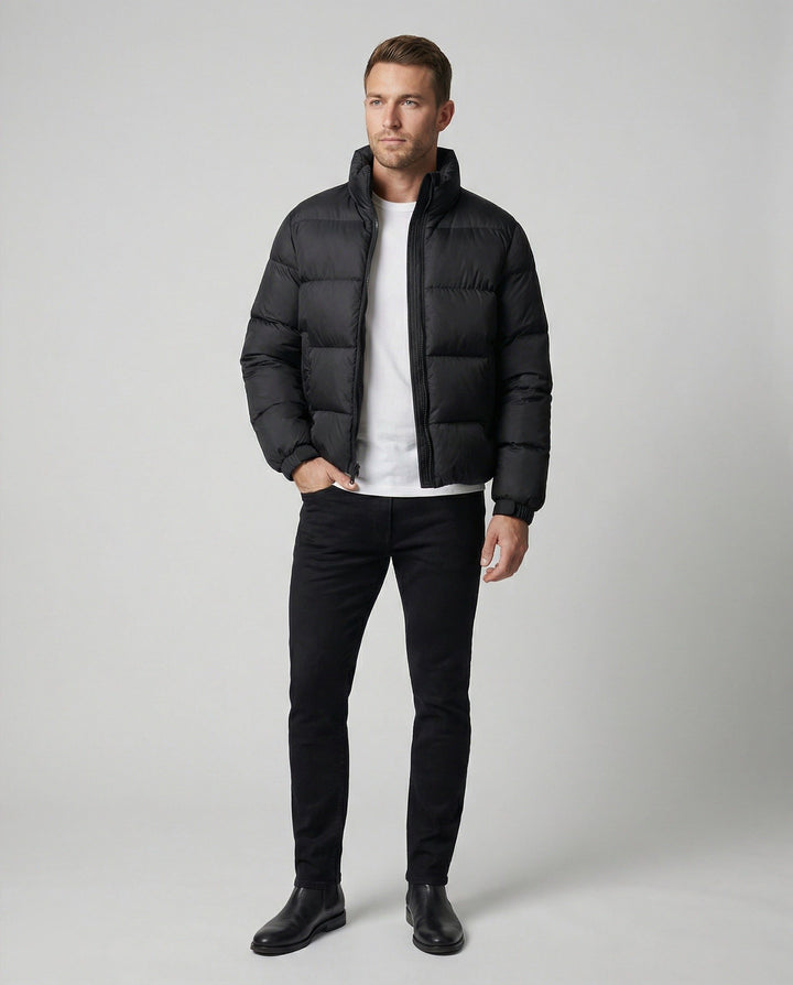 Puffer Winter Jacket with Stand-Up Collar for Men