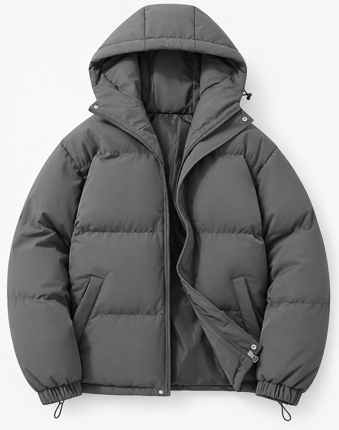 Padded Puffer Winter Jacket for Men with Hood and Zipper