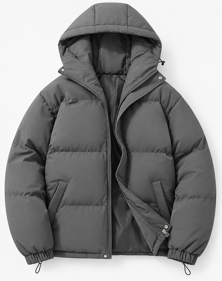 Padded Puffer Winter Jacket for Men with Hood and Zipper